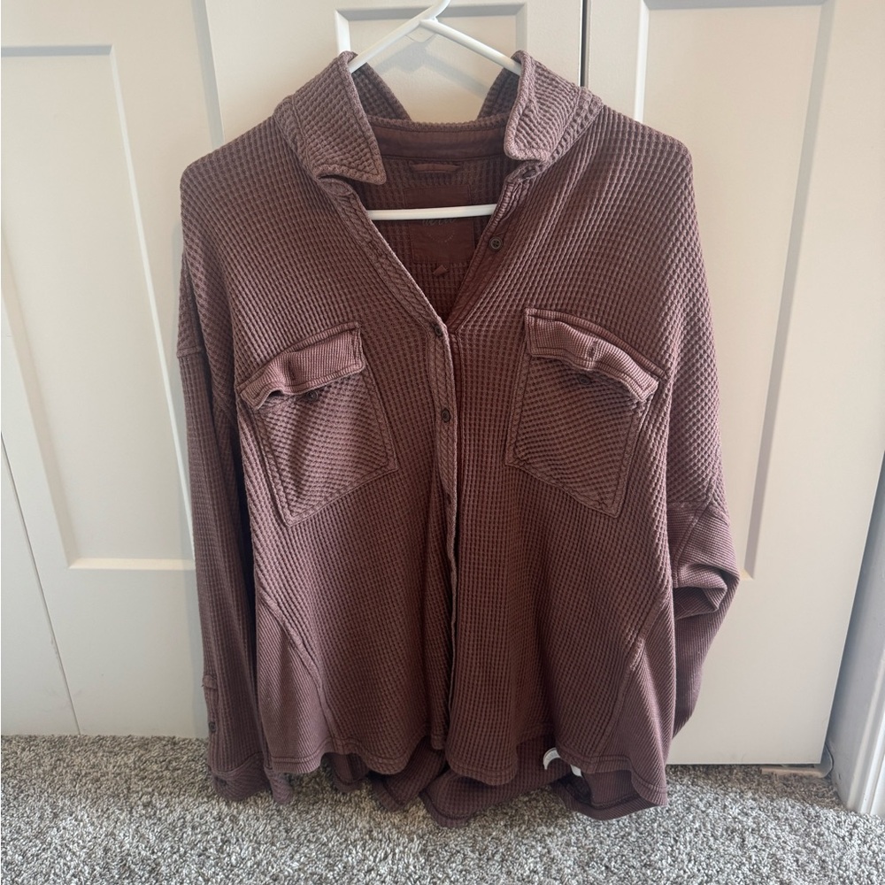 Aerie Taupe Waffle Knit Top
